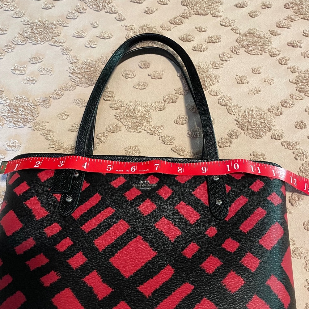 Coach Red and Black Plaid Tote - Picture 11 of 15